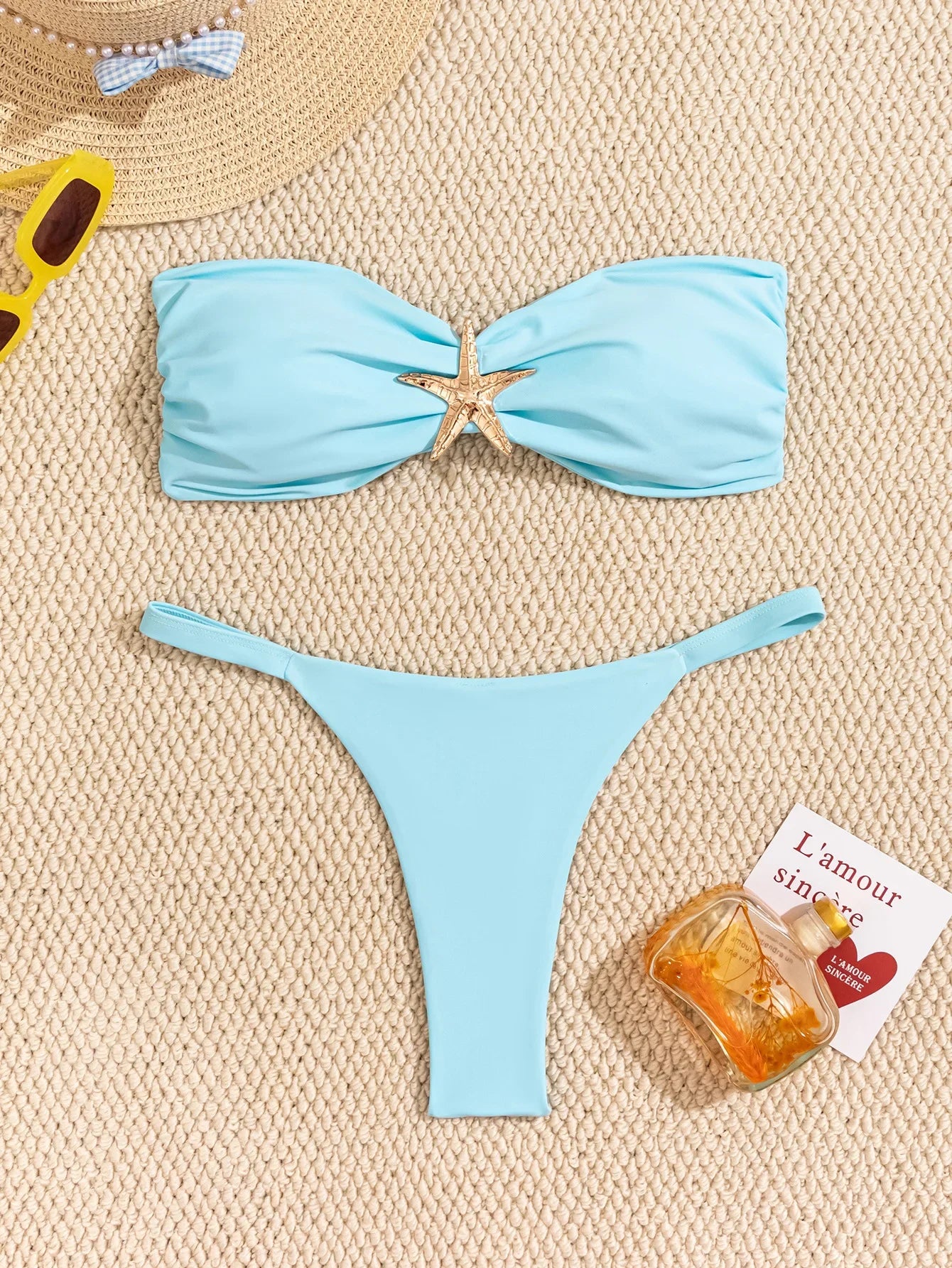 Bandeau Bikini Set With Starfish Applique Thong Bottom