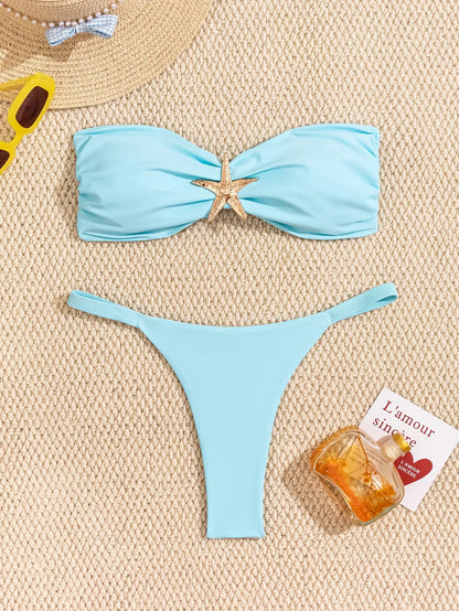 Bandeau Bikini Set With Starfish Applique Thong Bottom