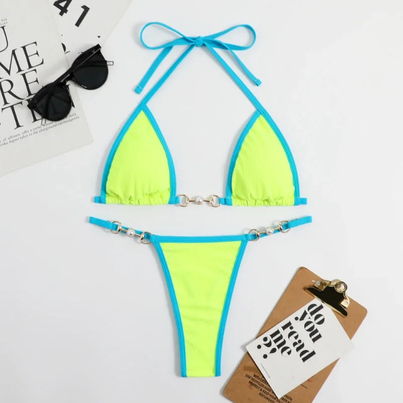 Women’s Triangle Bikini Set With Low Waist Bottoms