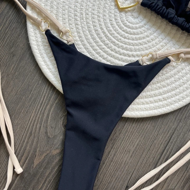 Bikini Blanco de Cintura Baja con Lazos de Mujer