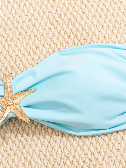 Bandeau Bikini Set With Starfish Applique Thong Bottom