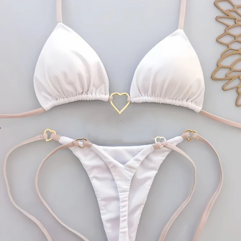 Bikini Blanco de Cintura Baja con Lazos de Mujer