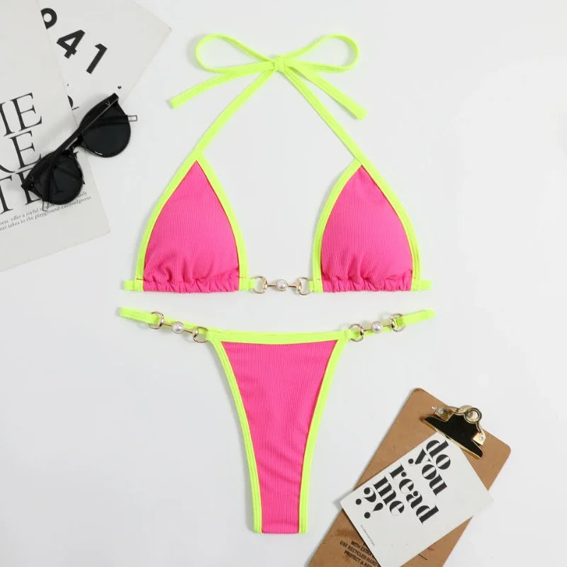 Women’s Triangle Bikini Set With Low Waist Bottoms
