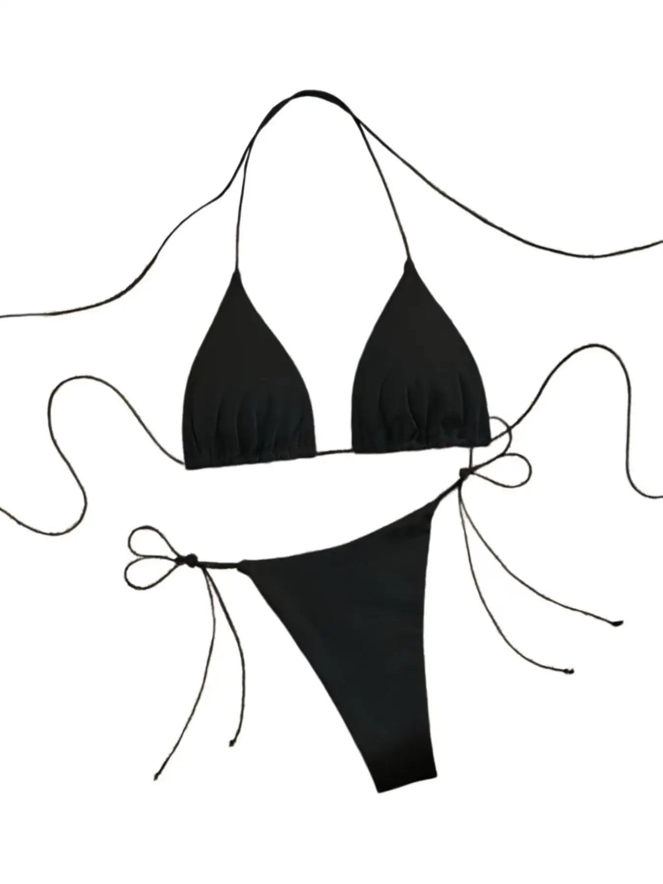 Triangle Halter Bikini Set With Tie Side Thong Bottoms