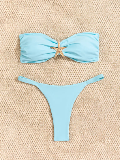 Bandeau Bikini Set With Starfish Applique Thong Bottom