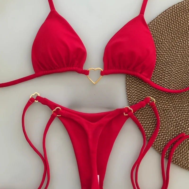 Bikini Blanco de Cintura Baja con Lazos de Mujer