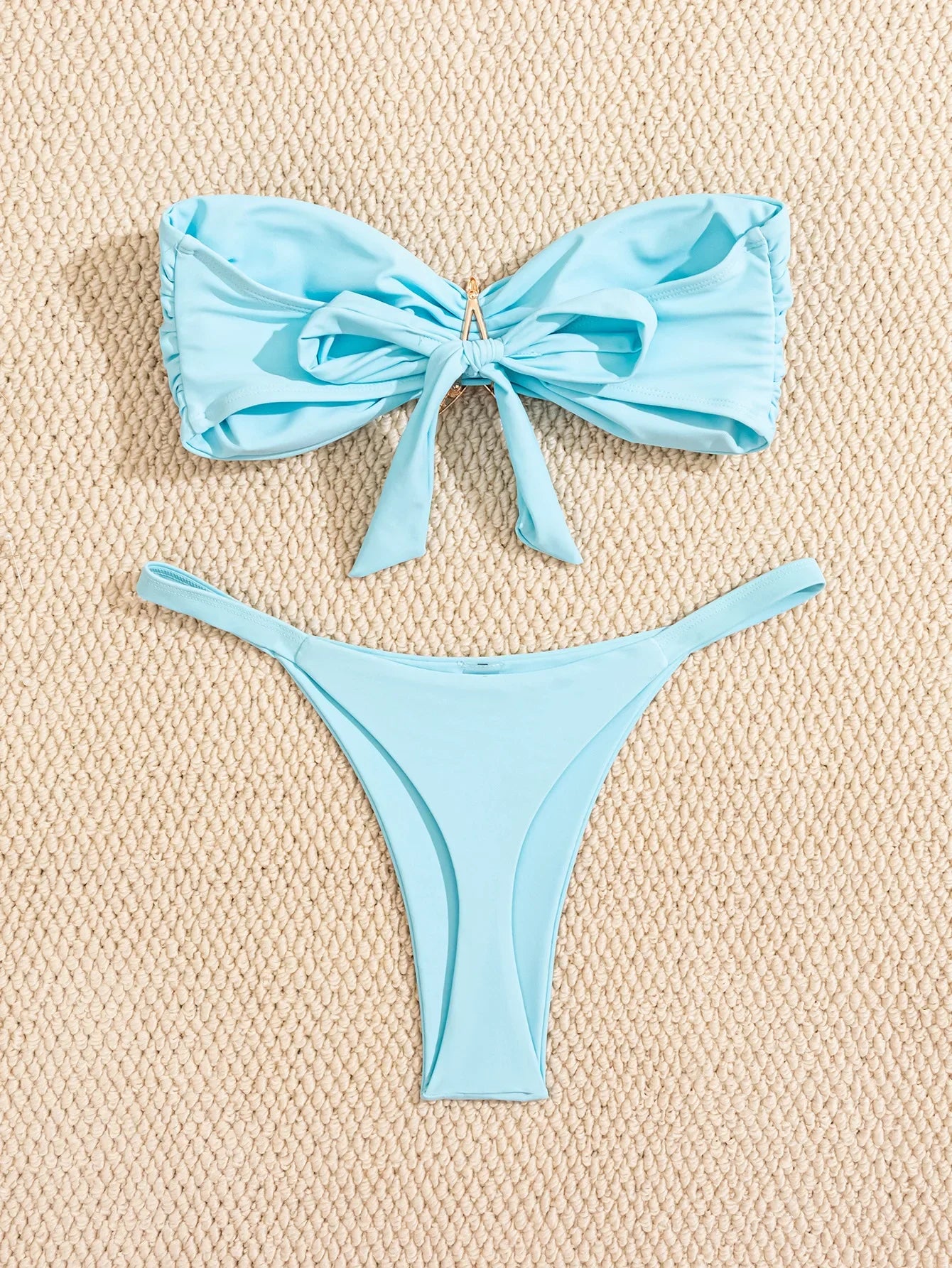 Bandeau Bikini Set With Starfish Applique Thong Bottom