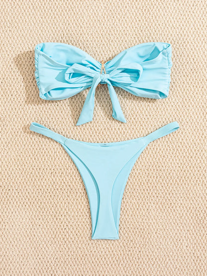 Bandeau Bikini Set With Starfish Applique Thong Bottom